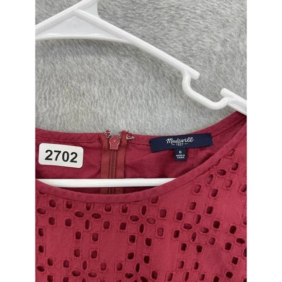 Madewell Women's Cutout Dress Solid Red Pockets Short Sleeve Size 6 - Picture 10 of 10